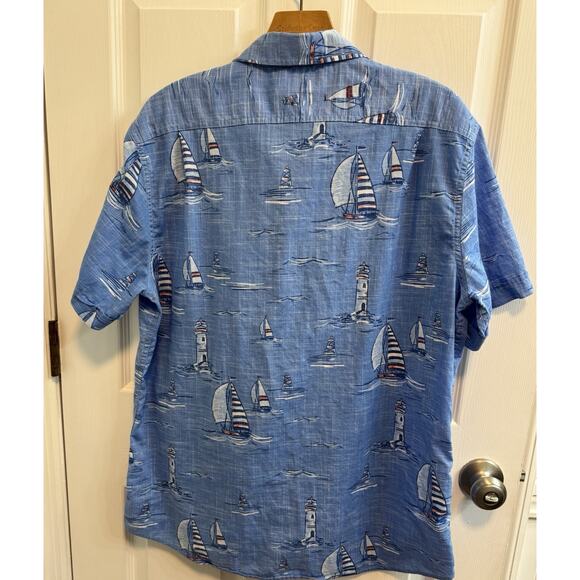 Izod Saltwater Shirt Men's XL Blue Sailboat Lighthouse Relaxed Button Down - Picture 3 of 9